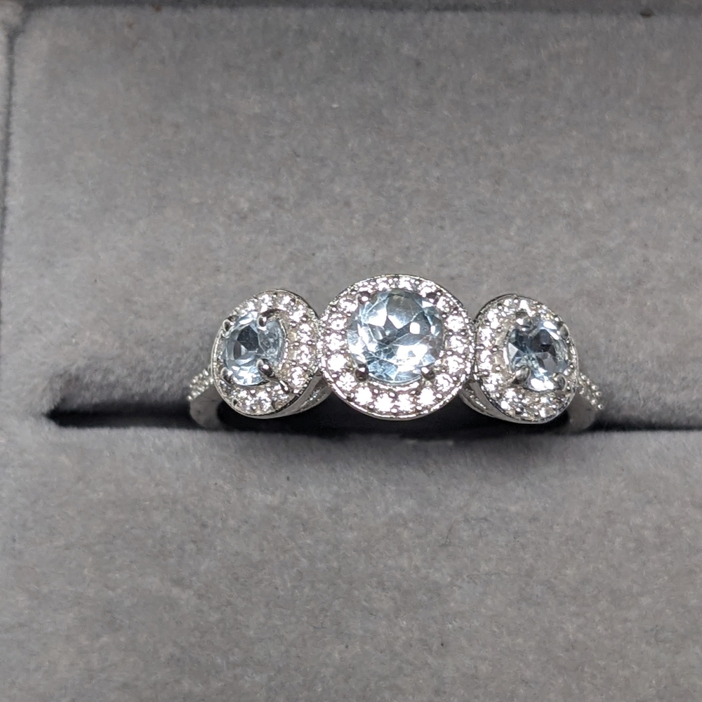 🆕 925 Sterling Silver Blue & White Topaz Ring 1.35ct Rhodium Plated Size 10